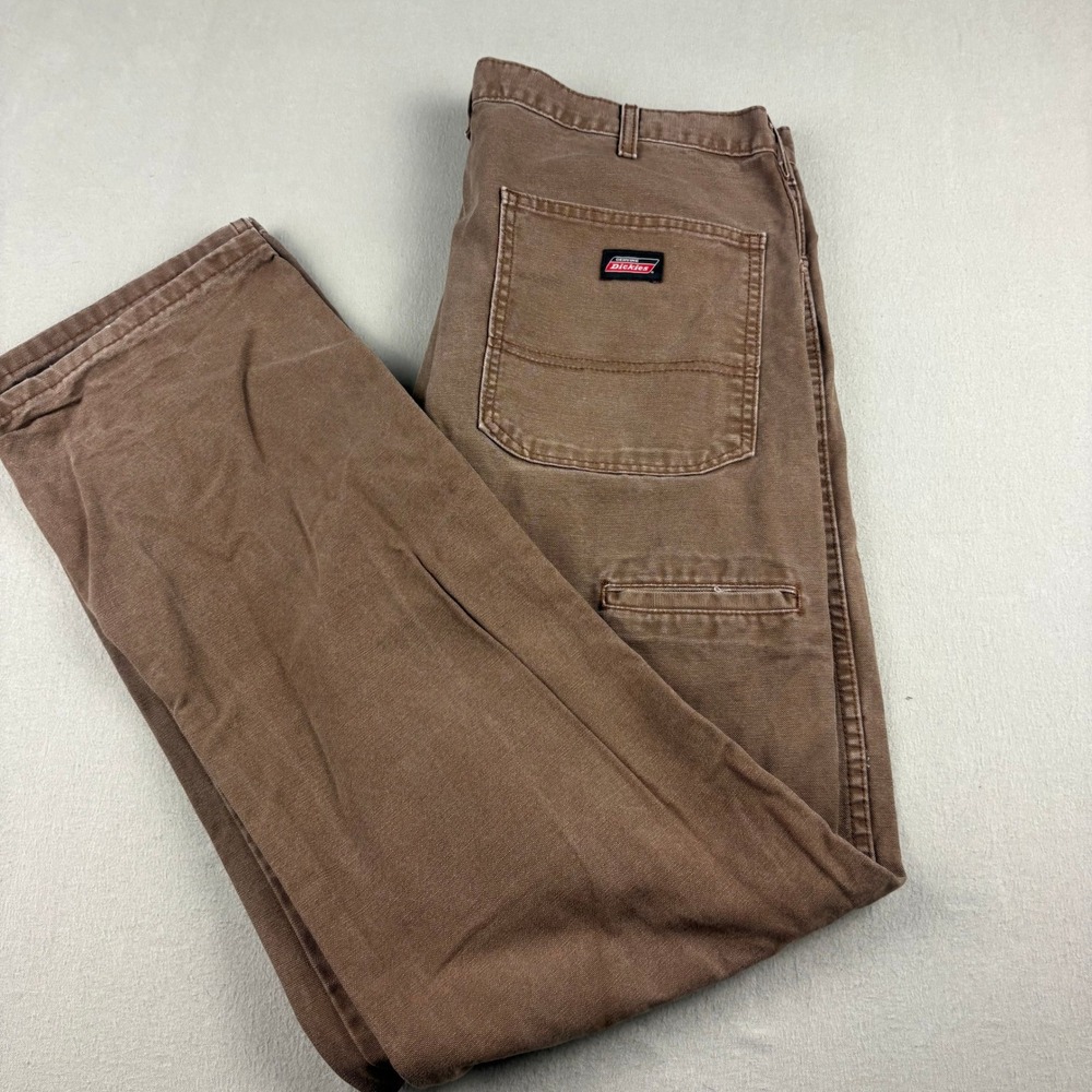 Dickies Mens Brown Duck Canvas Carpenter Utility Work Pants 36x34 ED218STB